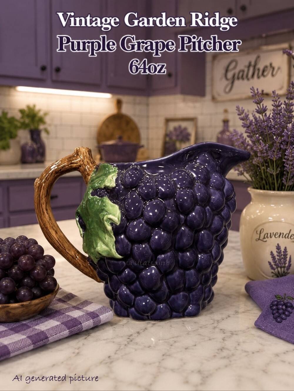 Vtg Garden Ridge Purple Grape Pitcher 64oz